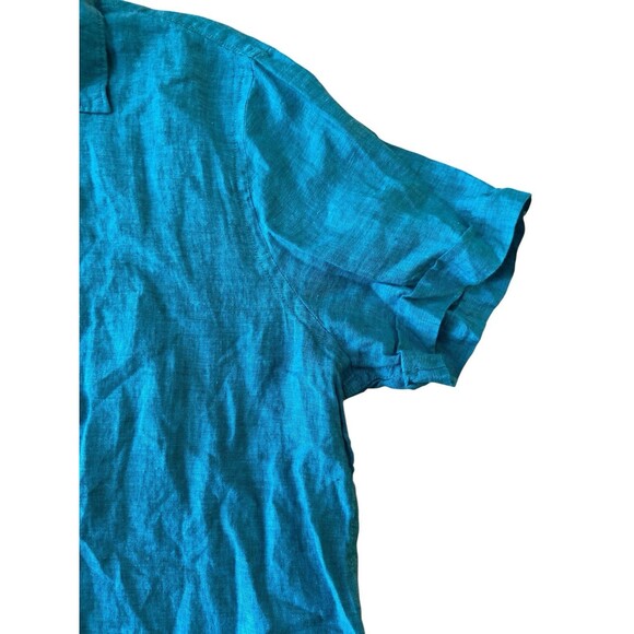 Perry Ellis Men’s 100% Linen Short‎ Sleeve Button Shirt Teal XL Casual Summer - Picture 4 of 8